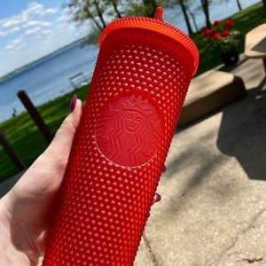 Matte red studded Starbucks tumbler